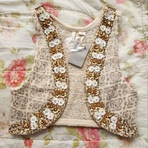 Anthropologie Cropped Sequin Wool Vest size M